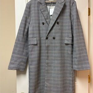 Women's Nordstrom Prima Gray Plaid Double-Breasted Coat